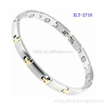 6mm width silver and gold bio magnetic titanium bracelet
